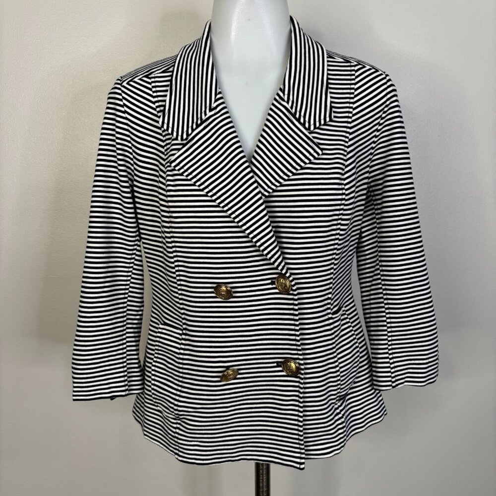 Cabi Jacket Small Nautical Stripe Navy Blue‎ Gold Buttons Double Breasted Blazer